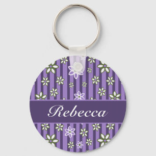 personalisiertes lila Amethyst grünes Blumenmuste Schlüsselanhänger