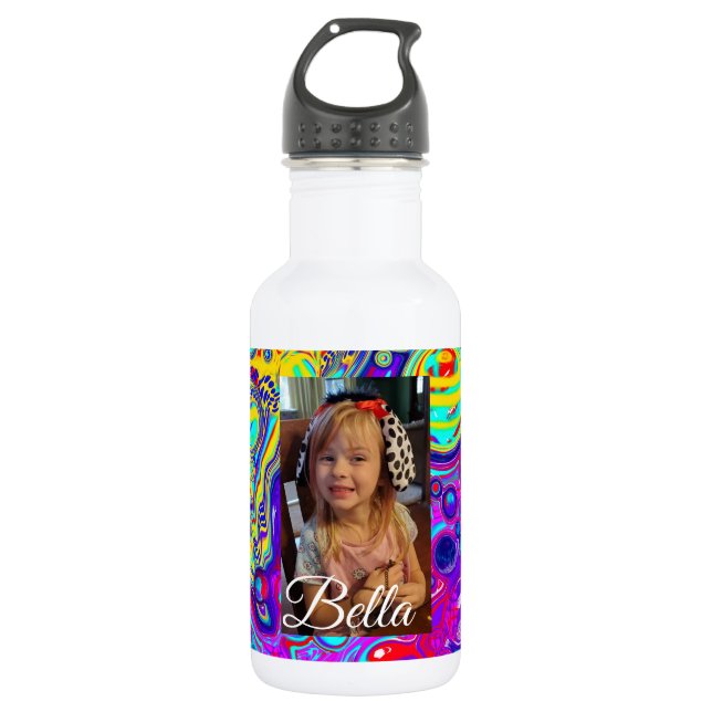 Personalisiertes Lila, blaues, gelbes Foto Edelstahlflasche (Vorderseite)