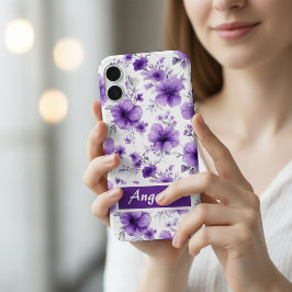 Personalisiertes lila Blumen-Phone für iPhone 16 Hülle