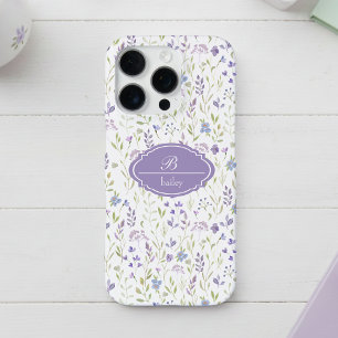 Personalisiertes lila Blumenmonogramm iPhone 16 Pro Hülle