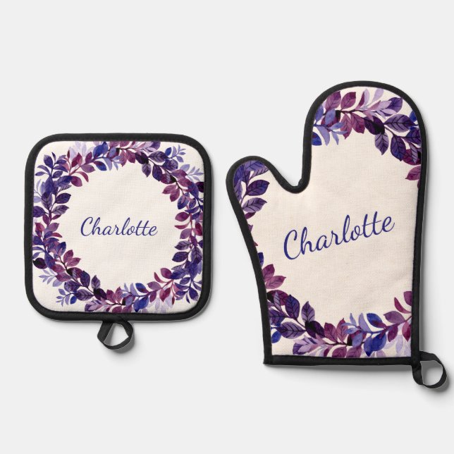 Personalisiertes Lila Brautparty Ofenhandschuh & Topflappen-Set (Vorderseite)