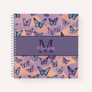 Personalisiertes Lila Butterfly-Monogramm-Sketch Notizbuch