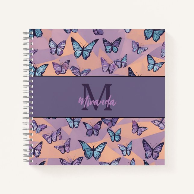 Personalisiertes Lila Butterfly-Monogramm-Sketch Notizbuch (Vorderseite)