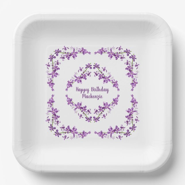 Personalisiertes Lila Dendrobium Orchids Motif Pappteller (Vorderseite)