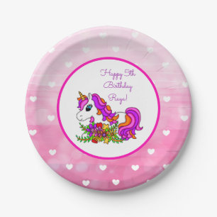 Personalisiertes Lila Einhorn Happy Birthday Paper Pappteller