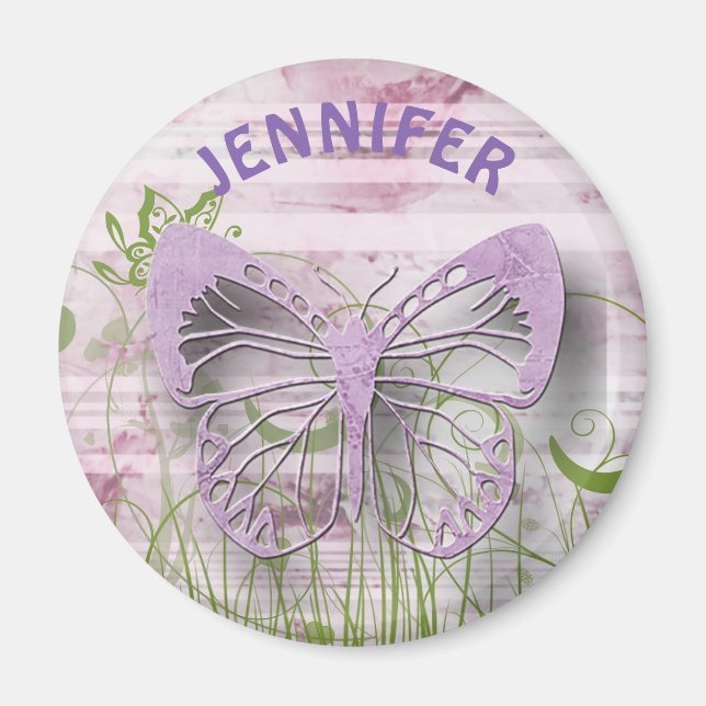 Personalisiertes Lila Floral Butterfly Magnet (Vorne)