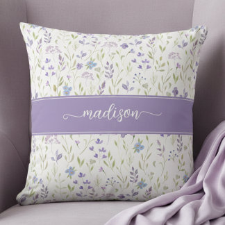 Personalisiertes lila florales Monogramm Kissen