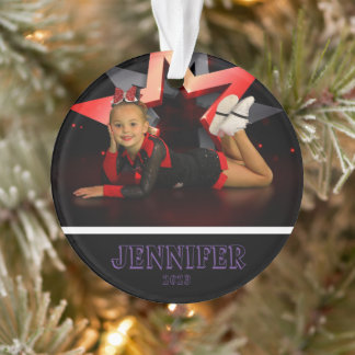 Personalisiertes Lila Foto Cheerleader Ornament