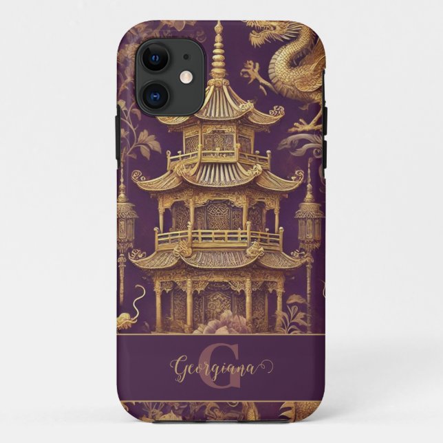 Personalisiertes Lila & Gold Viktorianisches Chino Case-Mate iPhone Hülle (Rückseite)