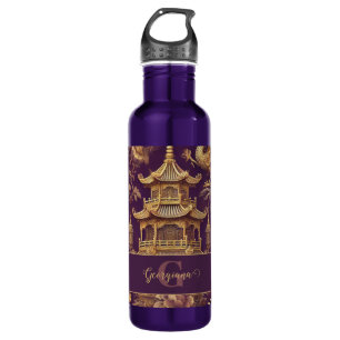 Personalisiertes Lila & Gold Viktorianisches Chino Edelstahlflasche