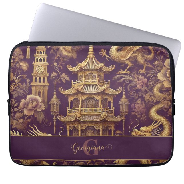Personalisiertes Lila & Gold Viktorianisches Chino Laptopschutzhülle (Vorderseite)
