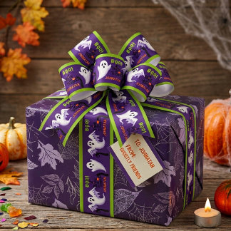 Personalisiertes Lila Grüner Geist Halloween Ripsband