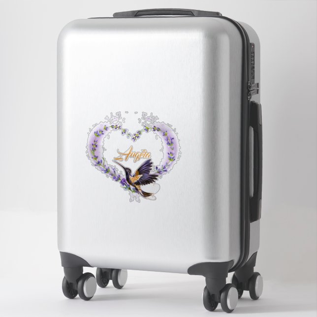Personalisiertes Lila Hummingbird Herz Aufkleber (Koffer)