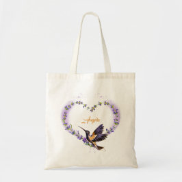 Personalisiertes Lila Hummingbird Herz Tragetasche