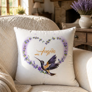Personalisiertes lila Kolibri-Herz Kissen