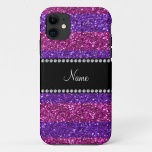 Personalisiertes lila Namensrosa stripes Glitter Case-Mate iPhone Hülle