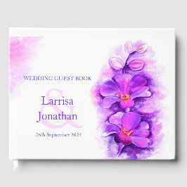 Personalisiertes lila Orchideenkunstbuch Gästebuch