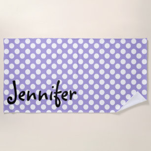 Personalisiertes lila Polka-Punkt-Badetuch Strandtuch