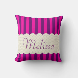 Personalisiertes Lila Rosa Streifen Polka Punkte D Kissen
