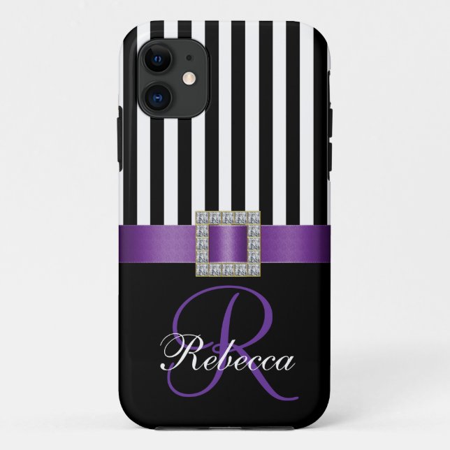 Personalisiertes lila schwarzes Case-Mate iPhone hülle (Rückseite)