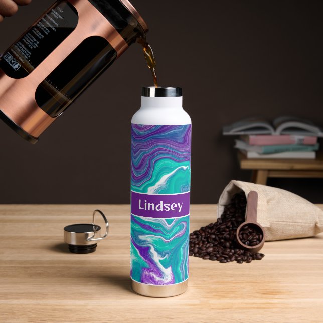 Personalisiertes Lila, türkisfarbenes Aquamarines  Trinkflasche (Kaffee)