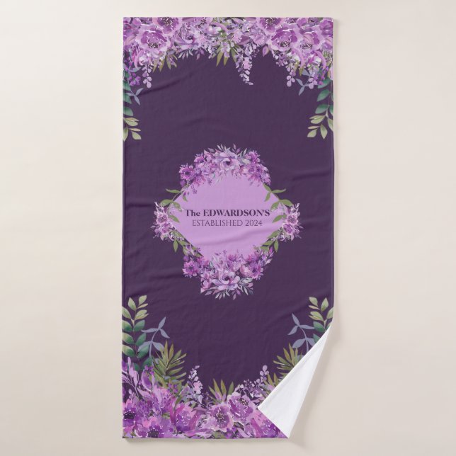 Personalisiertes Lila und Eggplant Blumenhandtuch  Badhandtuch Set (Badehandtuch)