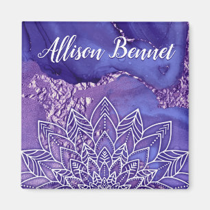 Personalisiertes Lila Weißes Wasser Mandala Magnet