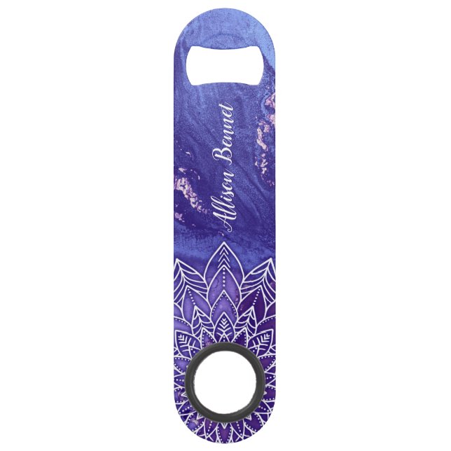Personalisiertes Lila Weißes Wasser Mandala Speed Flaschenöffner (Vorderseite)