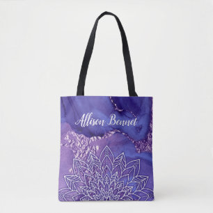 Personalisiertes Lila Weißes Wasser Mandala Tasche