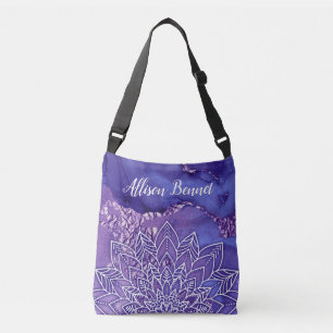 Personalisiertes Lila Weißes Wasser Mandala Tragetaschen Mit Langen Trägern