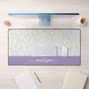 Personalisiertes lila Wildblumen-Monogramm Schreibtischunterlage