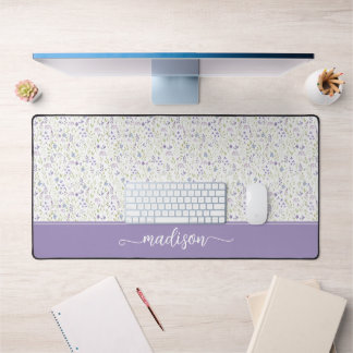 Personalisiertes lila Wildblumen-Monogramm Schreibtischunterlage