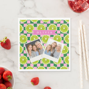 Personalisiertes Limette Gingham Zitrus Individuel Serviette