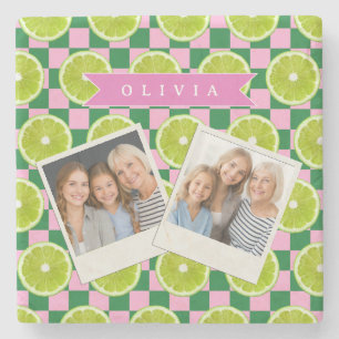 Personalisiertes Limette Gingham Zitrus Individuel Steinuntersetzer