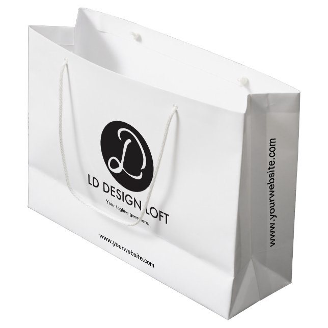 Personalisiertes Logo für Unternehmen Große Geschenktüte (Vorderseite Schrägansicht)