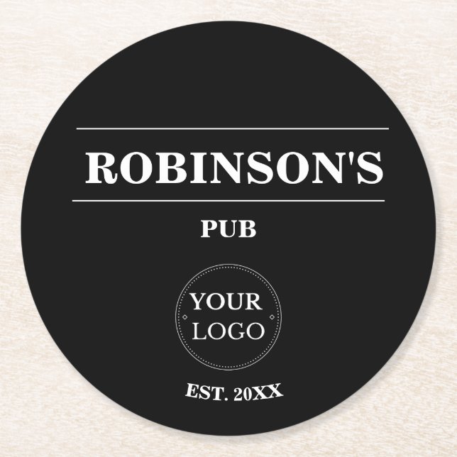 Personalisiertes Logo Pub Bar Name Jahr festgelegt Runder Pappuntersetzer (Vorderseite)
