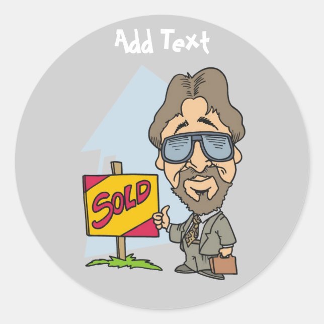 Personalisiertes lustiges Anwesen Realtor Cartoon Runder Aufkleber (Vorderseite)