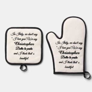 Personalisiertes lustiges italienisches Zitat Butt Ofenhandschuh & Topflappen-Set