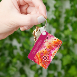 Personalisiertes lustiges Retro-Orange-Hot-Pink-Ku Schlüsselanhänger