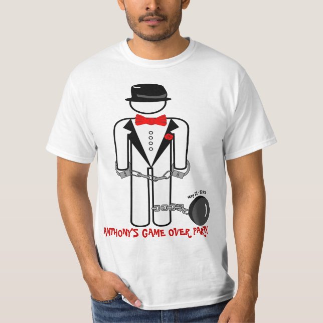 Personalisiertes lustiges Spiel über Party T-Shirt (Vorderseite)