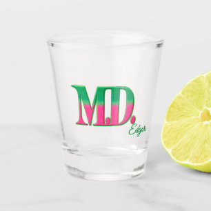 Personalisiertes 'M.D.' Rosa und Grün Shot Glas