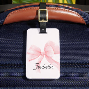 Personalisiertes Mädchen Coquette Rosa Schleife Gepäckanhänger