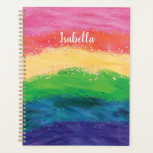 Personalisiertes Mädchen-Glitzer-Regenbogen-Notizb Planer