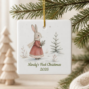 Personalisiertes Mädchen Kaninchen Erstes Weihnach Keramikornament