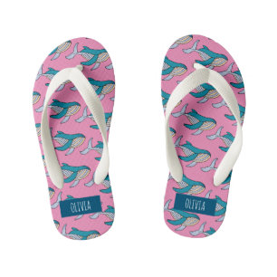 Personalisiertes Mädchen Rosa Blauwal Ozean Muster Kinderbadesandalen