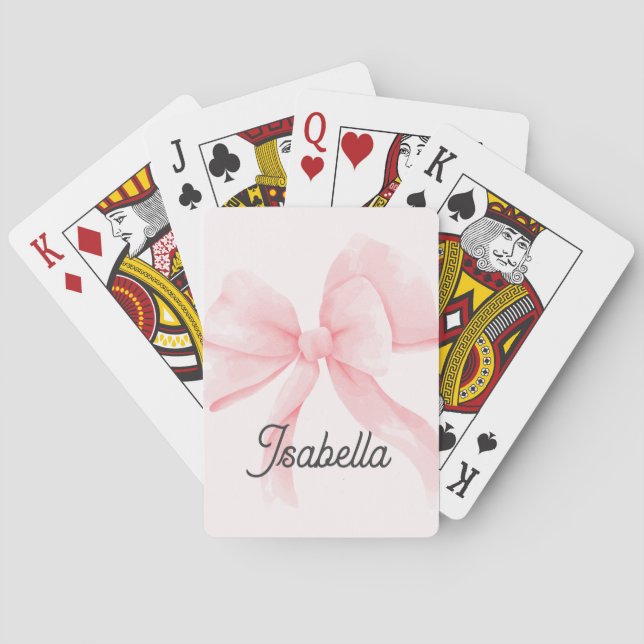 Personalisiertes Mädchen Rosa Schleife Spielkarten (Rückseite)