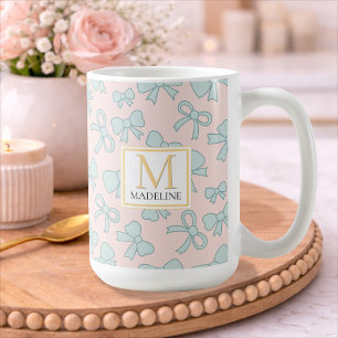 Personalisiertes Mädchen Süße Schleife Name Blau R Kaffeetasse