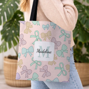 Personalisiertes Mädchen Süße Schleife Name Pastel Tasche
