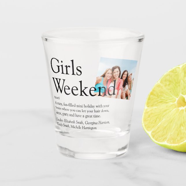 Personalisiertes Mädchen-Wochenende-Definitionsfot Schnapsglas (Vorderseite)