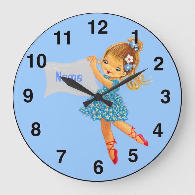 Personalisiertes Mädchenzimmer Ballerina Große Wanduhr (Vorderseite)